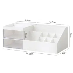 Cute Kawaii Plastic Desktop Organizer with Drawer - Nine - Grid Storage Box for Cosmetics and Office Supplies (White)