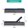Outdoor Chaise Lounge Chair, Pool Rattan Chaise Lounge Chair with Navy Blue Cushion, Grey PE Wicker, Steel Frame, Set of 2 5