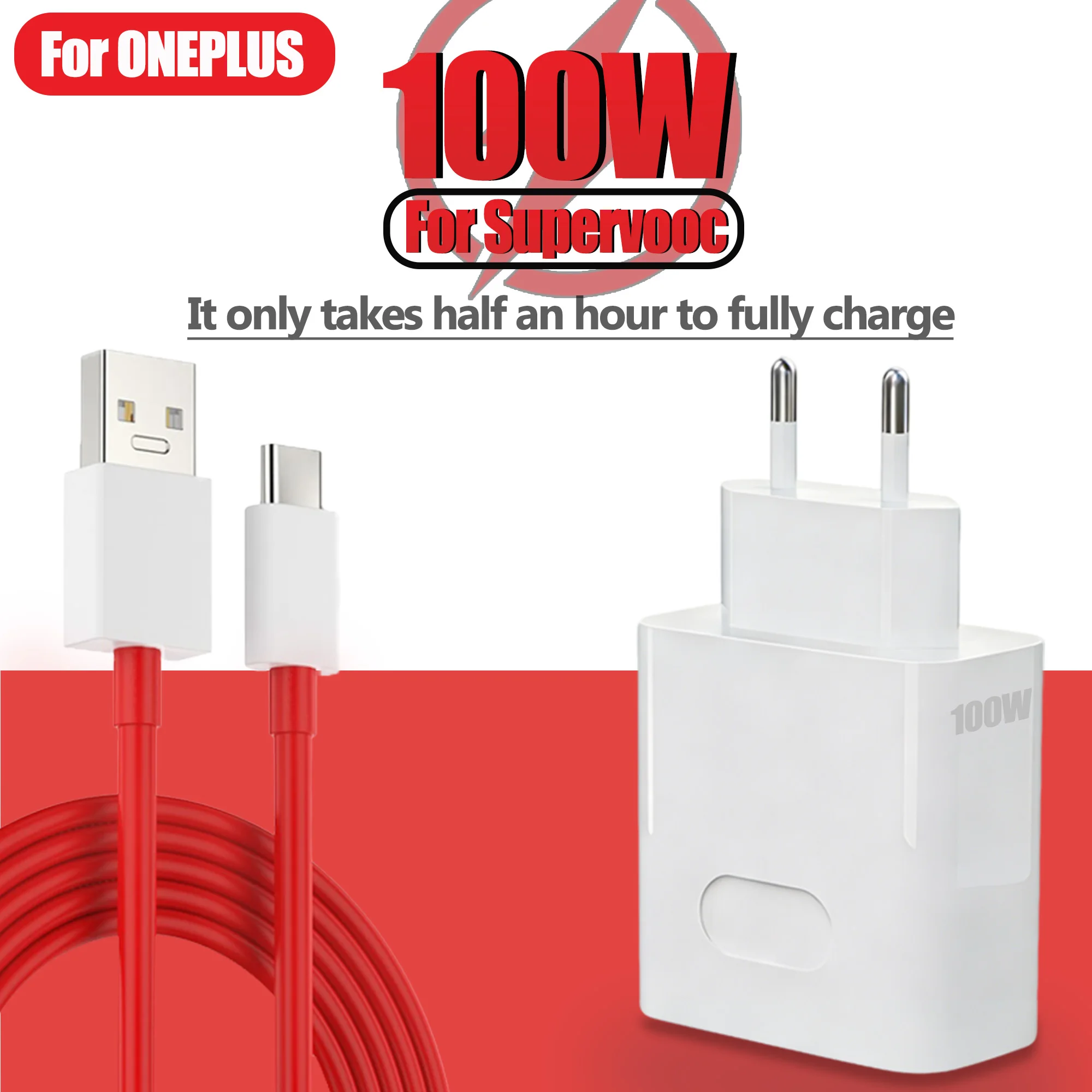 For Supervooc 100W Charger For OnePlus 10T Nord 5 4 CE5 Ace 6T 5 Pro Fast Charging Data Cable EU US Plug Adapter