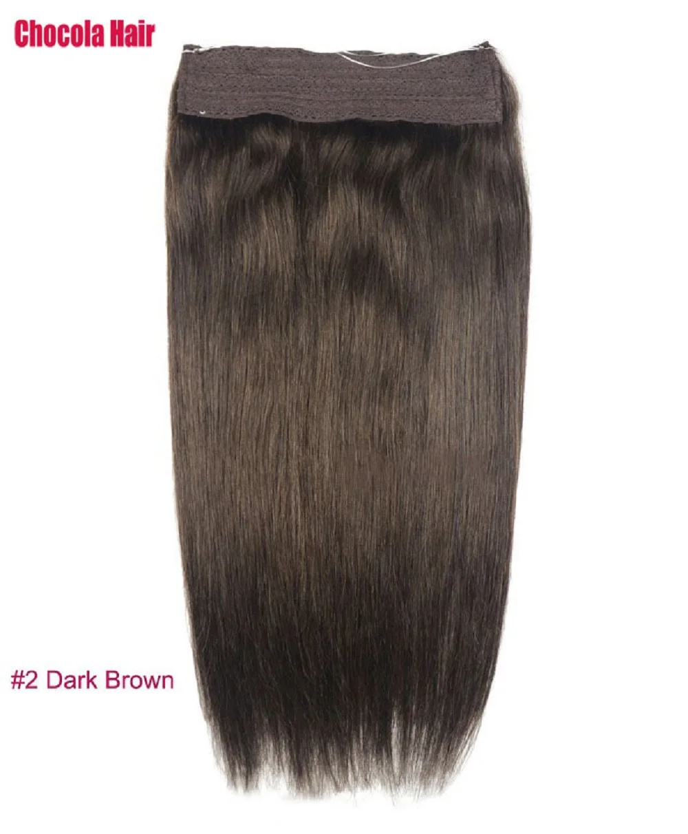 Chocala 16"-28" Brazilian Remy Halo Human Hair Extensions 100g-200g Fish Line Wire One Piece Human Hair Extensions No Clips