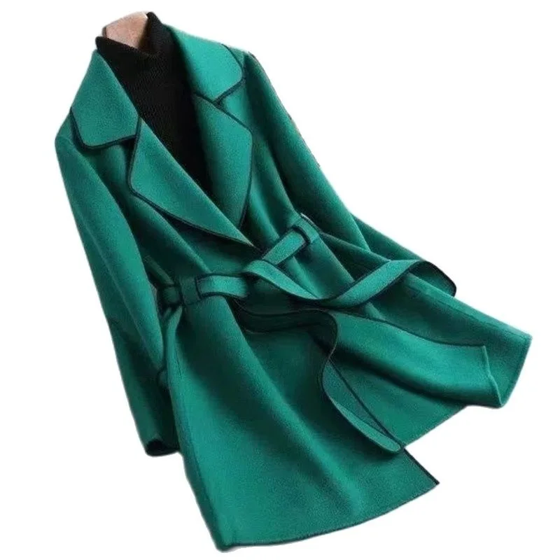 

Autumn Winter New Korean High-End Double-Sided Woolen Coat Women Fashion Mid-Length Cashmere Wool Jacket Female Overcoat G2553