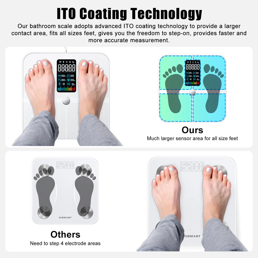 INSMART 8 Electrode Body Weight Scale Balance Smart Scales with Screen Digital Scale BMI Bluetooth Body Fat Bathroom Scales