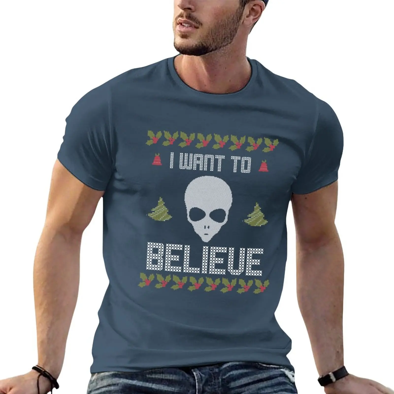 

Alien Ugly Christmas Sweater I want to Believe Funny T-Shirt quick-drying korean fashion anime clothes T-shirt men