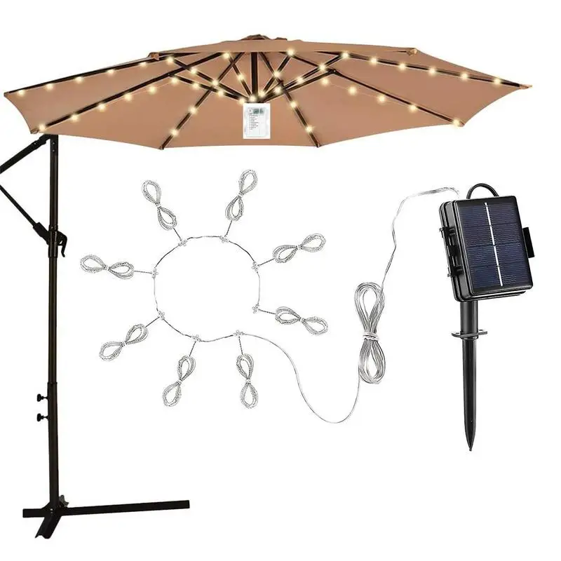 

Solar LED Lighted Patio Umbrella Cantilever Hanging Umbrella with 8 Brightness Modes Outdoor Decors Camping Tent Lamp Light