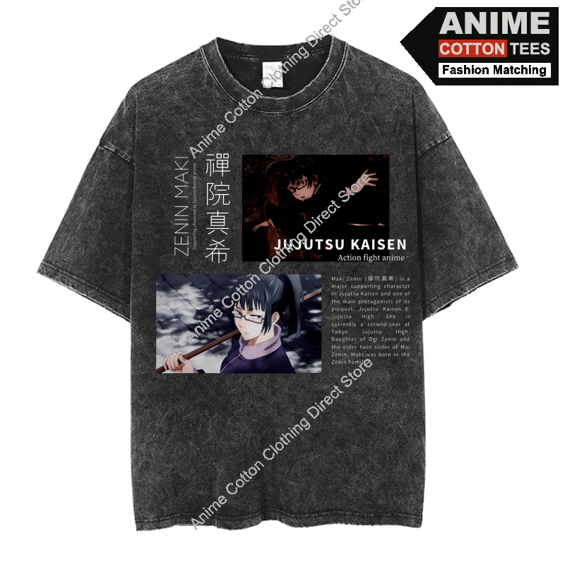 Sorcerer Zenin Maki T-shirt Japanese Anime Print T Shirt Y2k Hip Hop Street Casual Unisex Oversized Loose Tees Retro Cotton Tops