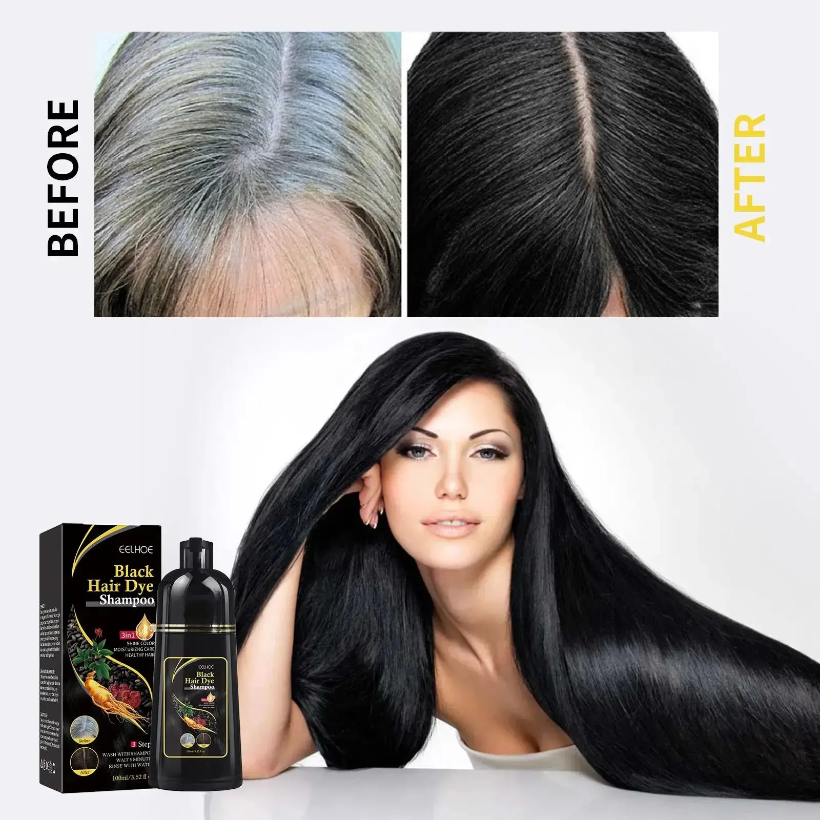 Hair Color Dye Shampoo Gray White Cover Natural Fast Dye Repair Dry Damaged Cleaning Nourishing Roots Restore Black Hair Shampoo 3