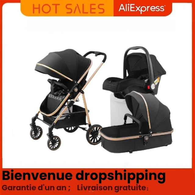 Poussette 3-en-1, poussette à quatre roues High Land-Scape avec confort pour bébé, poussette pour bébé de 0 à 3 ans, meilleures poussettes légères 1