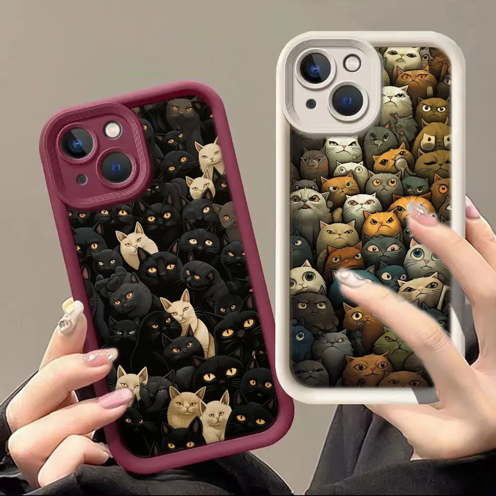 Custodia Per Telefono Luxtury Per Iphone 15 14 12 13 11 Pro 8 7 Se Plus X Xr Xs Max Custodia Funda Capa Shell Cute Cats Of All Colors Drawing
