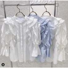 Kuzuwt – chemises à col montnt et mnches à volnts pour femme, hut à simple boutonnge de Style jponis, nouvelle collection 2022 | 