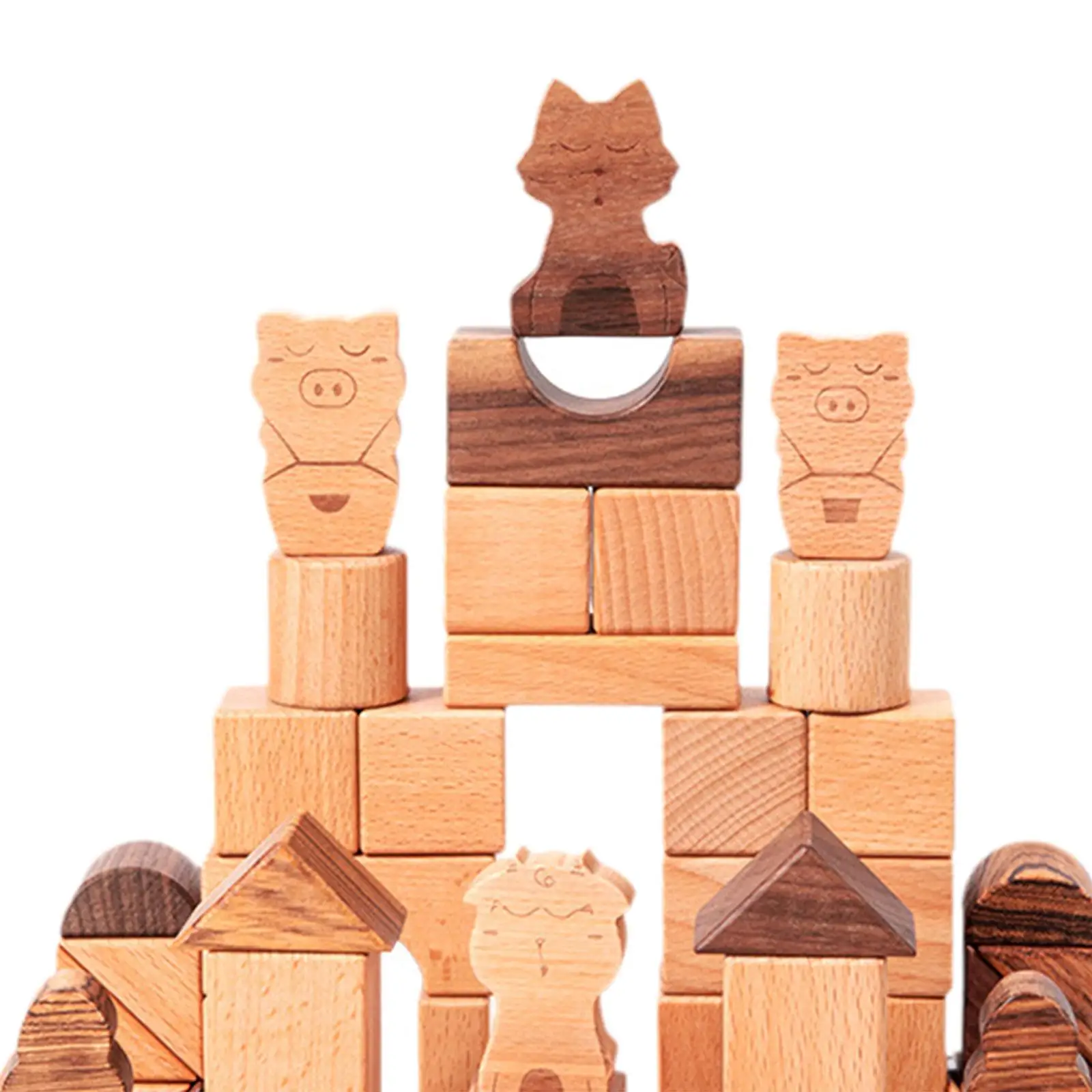 50 Pieces Wooden Building Blocks Geometric Shapes for Kids Birthday Gift