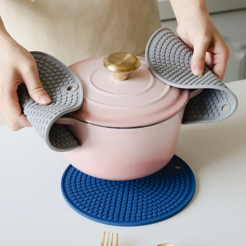 2Pcs Silicone Mat Nonslip Drink Cup Coaster Heat Resistant Pot Holder Round Hang Tableware Thicken Bowls Coffee Cup Placemats