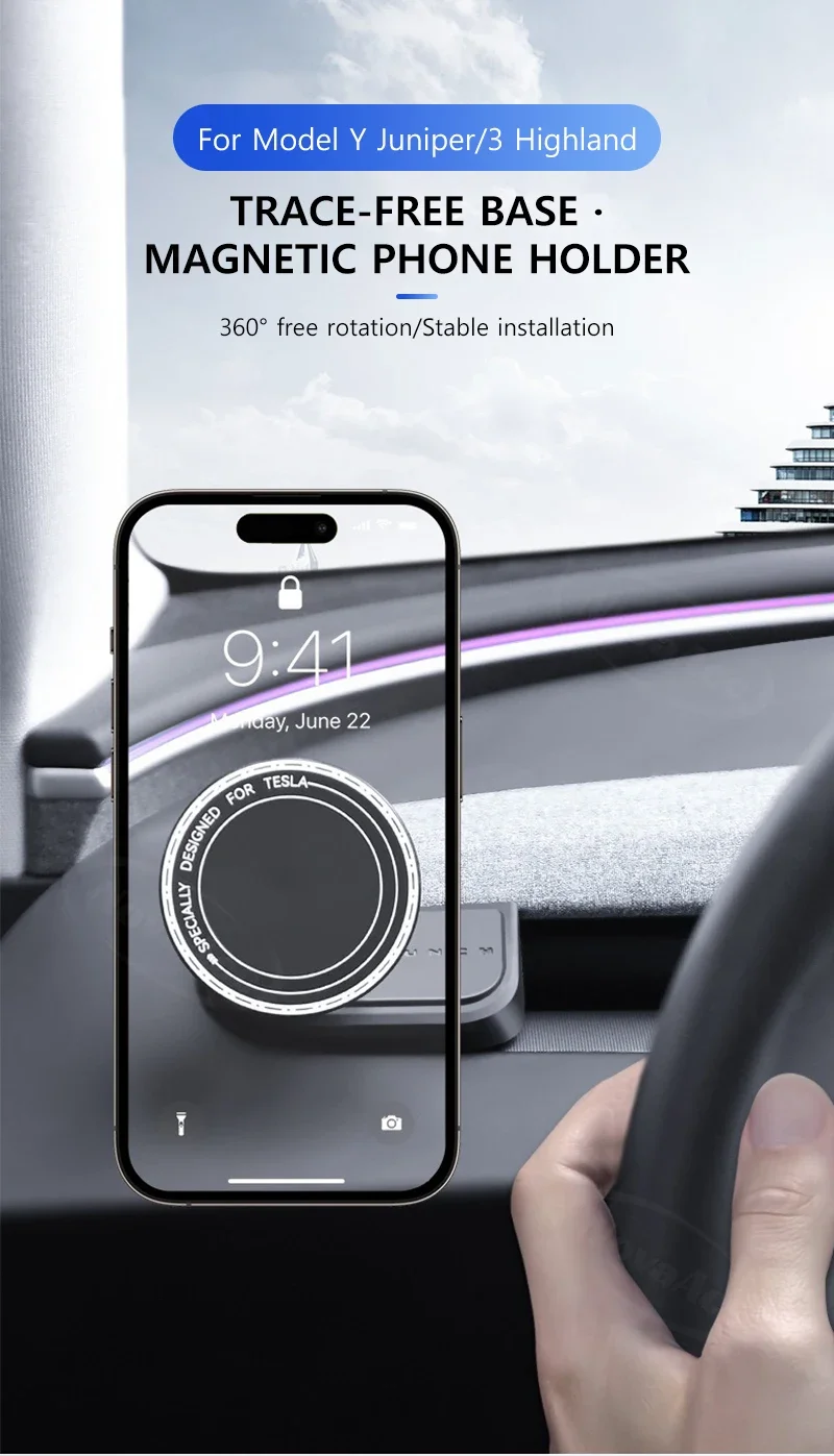 Basis Magnetische Telefon Halter Für Tesla Modell Y Juniper 2025 Modell 3 Highland 2024 2025 ABS Drehbare Halterung Nicht-schütteln Auto Halterung – Detail 1