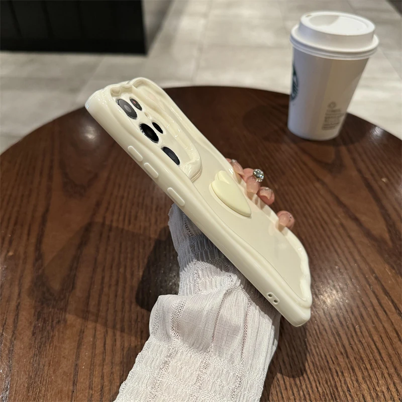 INS 3D Love Heart Silicone Soft Case For Samsung S24 S23 S22 Ultra A54 A53 A52 A50 A73 A33 A14 Simple Fashion Solid Color Cover_voghion.com