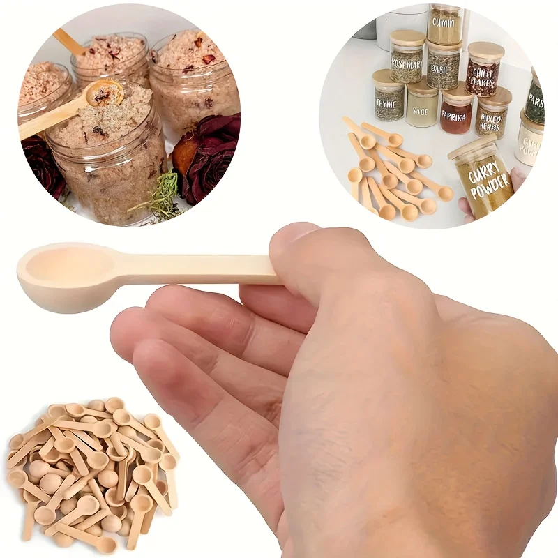 4pcs Wooden Mini Spoon, Long-Handle Wooden Seasoning Spoon, Tea Spoon, Mini Ice Cream Spoon, Charming Kitchen Utensil