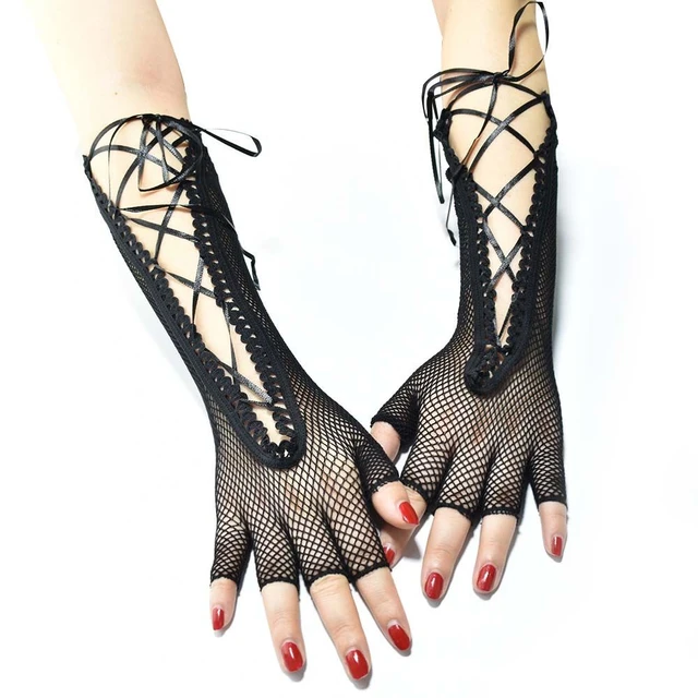 Harajuku Fashion Punk Black Goth Girls Women Fishnet Gloves Net Mitten  Fingeless Mittens Long Gloves - AliExpress