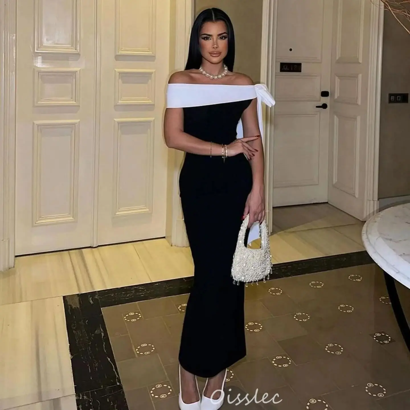 

Oisslec Bow Prom Dress 2024 Off Shoulder Cocktail Dress Floor Length Long Formal Evening Party Dress 2024 robes de soirée