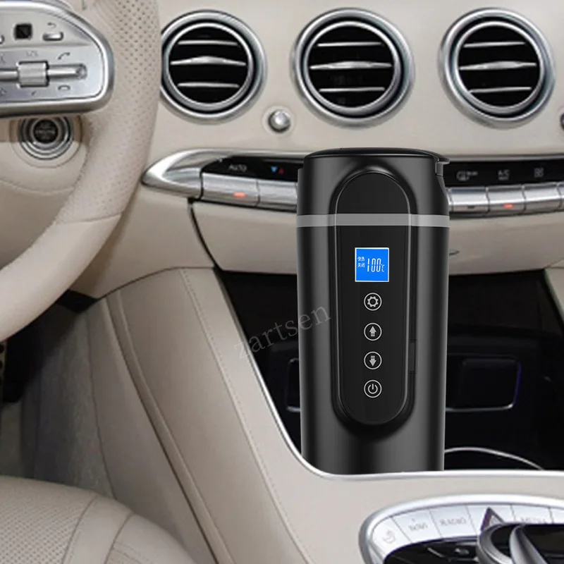 

12V 24V Car Heating Cup 304 Stainless Steel Water Warmer Bottle Kettle Coffee Mug LCD Display Temperature Vehicle Heating Cup