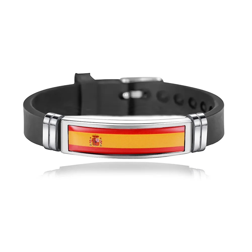 Spain America France Argentina Germany Canada Flag Bracelet Arab Sport Silicone Stainless Steel Bracelets for Men Women jewelry stainless steel bracelet silicone bracelet