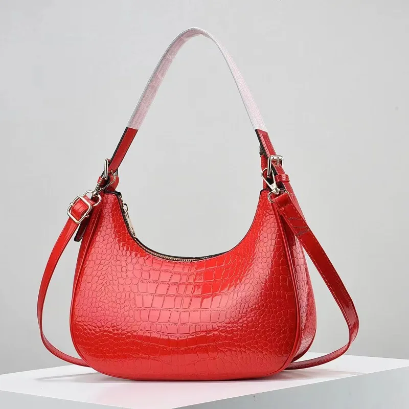 

New Stone Texture Half Moon Fashion Underarm Shoulder Crossbody Commuter Bags Portable Satchel High Quality Leather Women's Bag