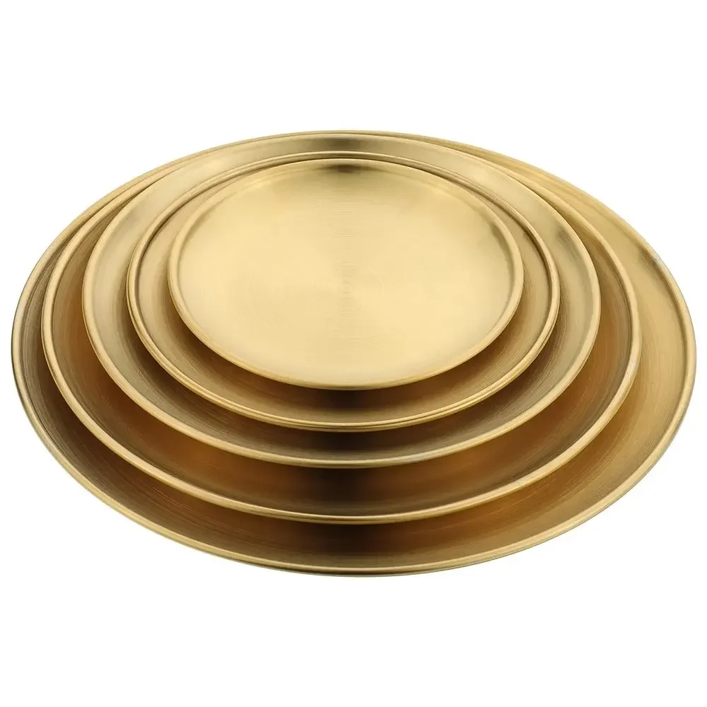 4Pcs Stainless Steel Bone Spitting Dish Gold Silver Shallow Tray Round Plate Metal Dining Disc Dessert Tableware