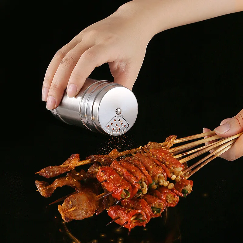 Stainless Steel Seasoning Spice Jars Barbecue Salt Shaker Pepper Bottle Flour Fine Sieve Tool Condiments Kitchen Accessories