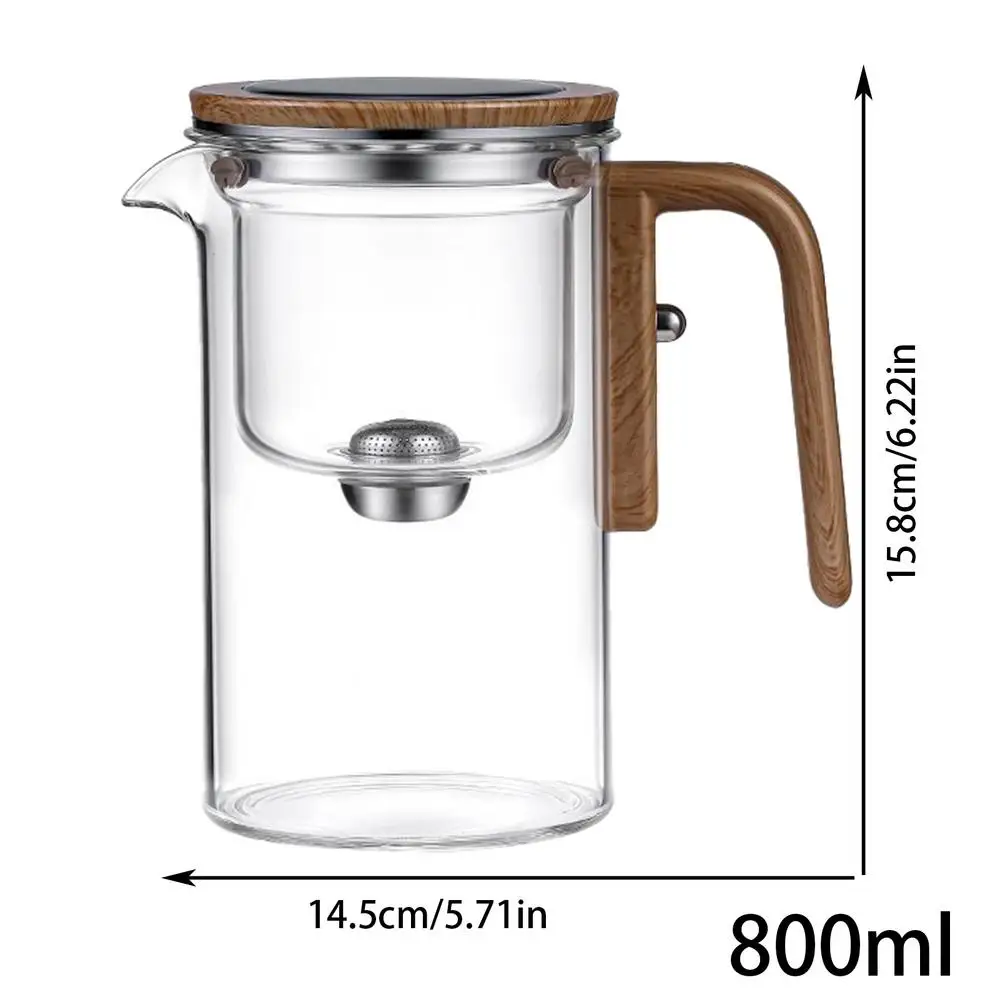 Tetera De Vidrio Con Infusor Separador De Agua - 600/800 Ml, Mango De Madera, Resistente Calor/frío, Para Té Suelto En Casa/oficina