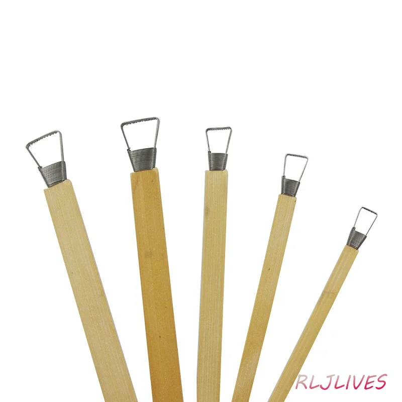 5Pcs Clay Sculpture Scraper Pottery Sculpting Tools Toothed Pottery Clay Scraper Bamboo Handle Sculpting Tools