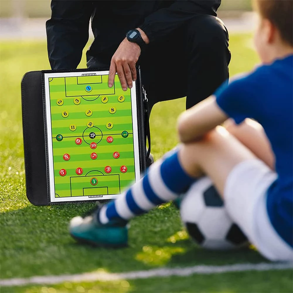 Football Coaching Portable Strategy Board Magnetic Tactical Board Kit with Dry Erase Marker Pen & Zipper Bag Foldable Clipboard