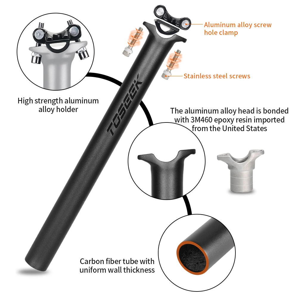 TOSEEK ZF-One 카본 시트포스트 27.2/30.8/31.6mm 매트 블랙 MTB/도로 자전거 시트 포스트 길이 280mm 시트 튜브 자전거 부품