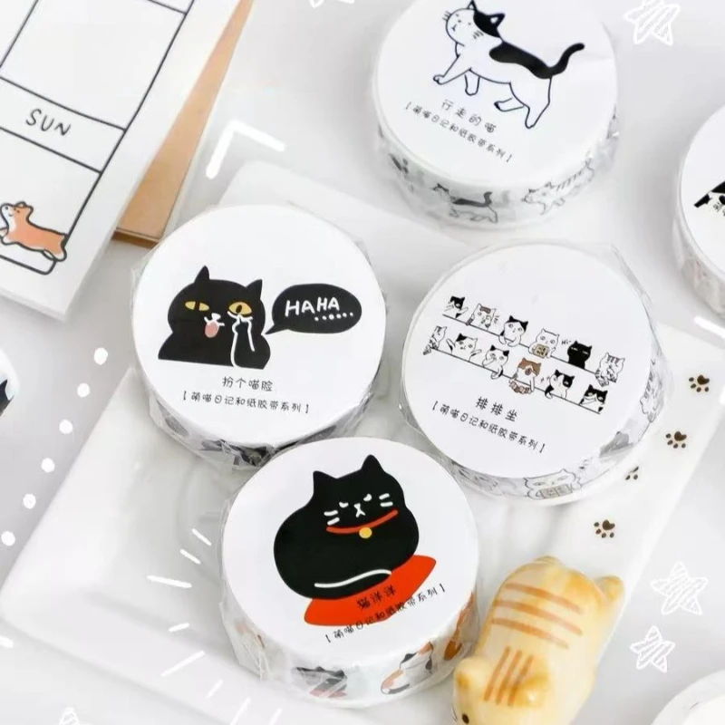 창의적인 선물 귀여운 고양이 와시 장식 테이프 소녀 콜라주 기본 핸드백 장식 핸드백 사무실 학교 용품