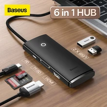 Baseus – Station d'accueil HUB 6 en 1 de Type C, série Lite, adaptateur USB 3.0 Compatible HDMI pour MacBook Pro Air, Samsung Galaxy