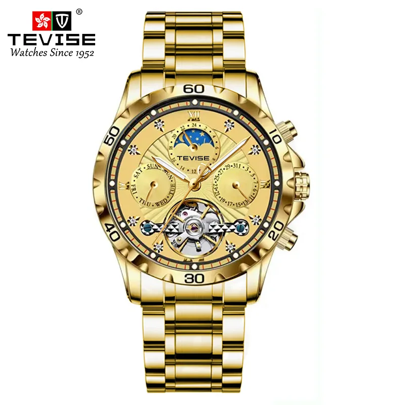 

TEVISE Brand Mens Fashion Automatic Watch Man Full Steel Mechanical Tourbillon Watches Male Luminous Clock Relogio Masculino