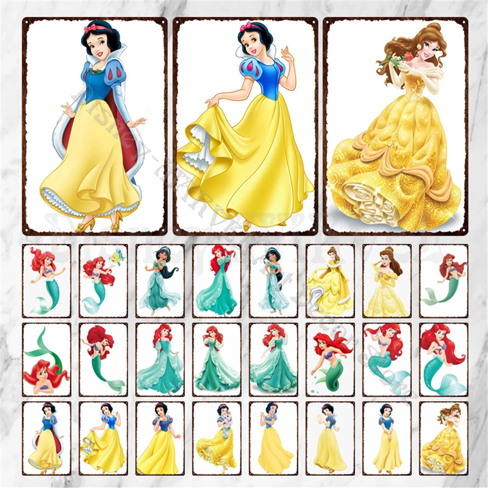 Disney Princess Metal Tin Sign The Little Mermaid Ariel Vintage Metal Plates Posters Disney Movies Metal Plaques Pub Bar Sign