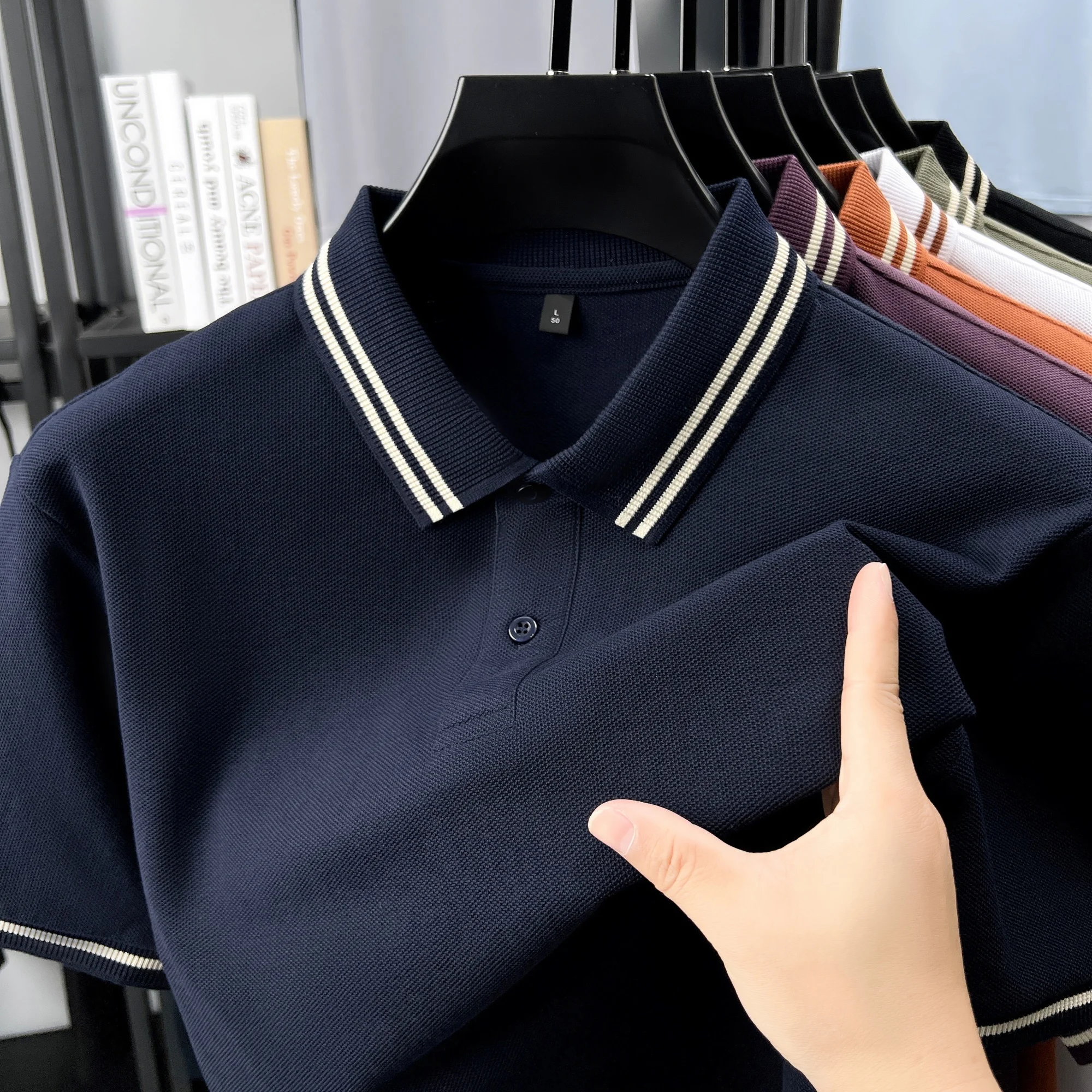 100% pure cotton summer men's striped collar short sleeve fashion hot selling polo shirt high-quality breathable comfort T-shirt 11 S5d64bbee37ca4ae2960c0e66f839ce2cK