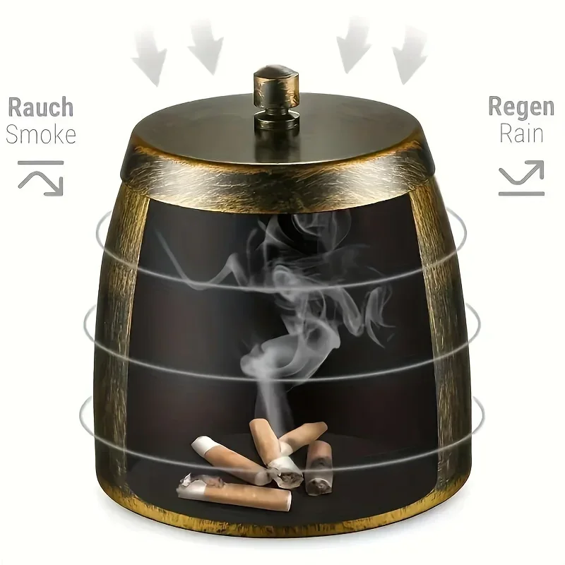 1 x winddichter Aschenbecher aus Metall mit Deckel – geruchlos, rauchfreies Design für den Innen- und Außenbereich, perfekte Geschenkidee – Detail 3