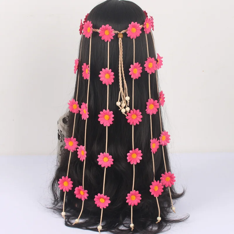 

2Pcs Hippie Sunflower Hairband, 25 Inch Boho Headband Girls Headwear Party Decorations Cosplay Handmade Hair Accessories