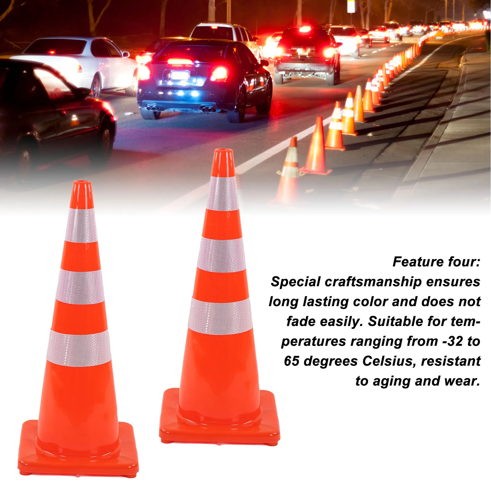 Traffic Cones Weather Resistant Reflective Square Base Road Cones Parking Lot Camping 6Pcs