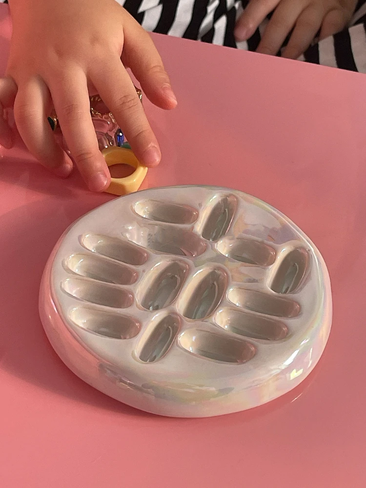 Korean Handmade Ring Holder Jewelry Storage Desktop Home Decorative Disk Ring Slot Storage Ceramics Tray Photography Props 2