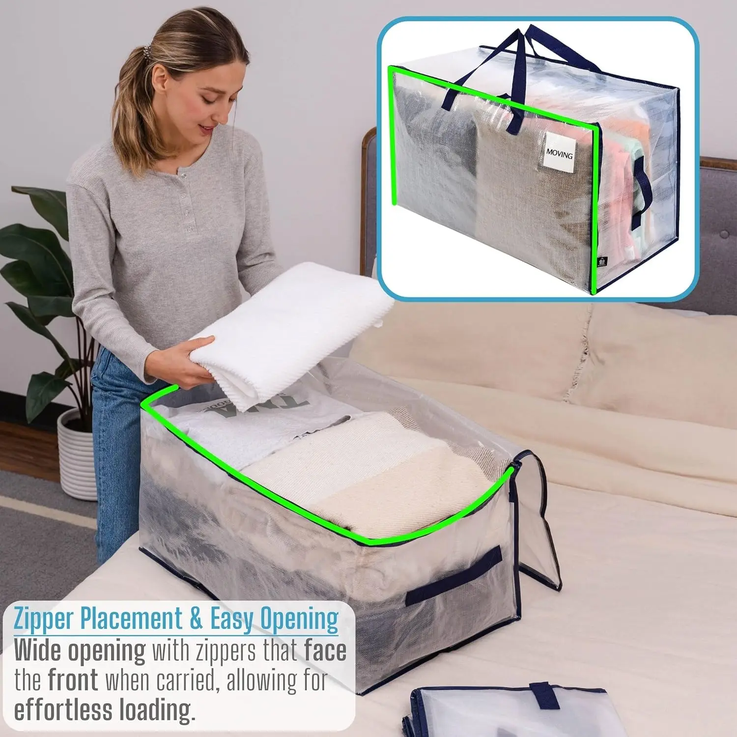 10 Pack Moving and Storage Bags, Heavy Duty, Alternative to Moving Boxes, Large Packing Totes Supplies for College Dorm Room wit 2