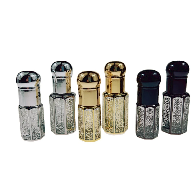 3ML 6ML Gold Roll on Glass Essential Oil Bottle Attar Oud Oil Glass Bottles with Glass Roller Glass Stick Silver Black 10pcs