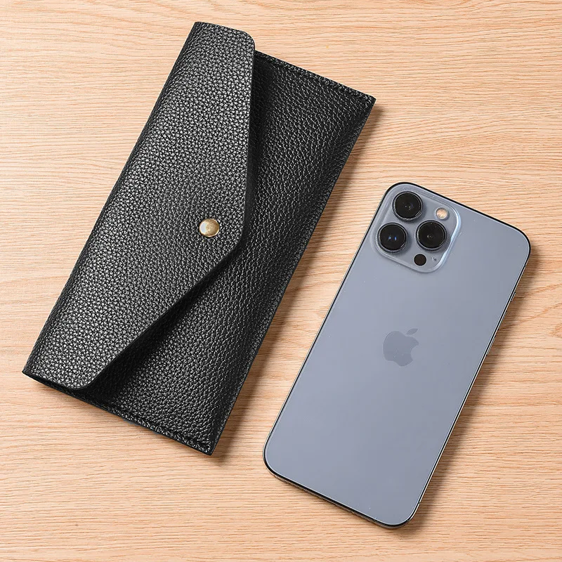 New Style Women's Long Thin Wallet Fashionable Simple Large Capacity Soft Leather Card Phone Pouch