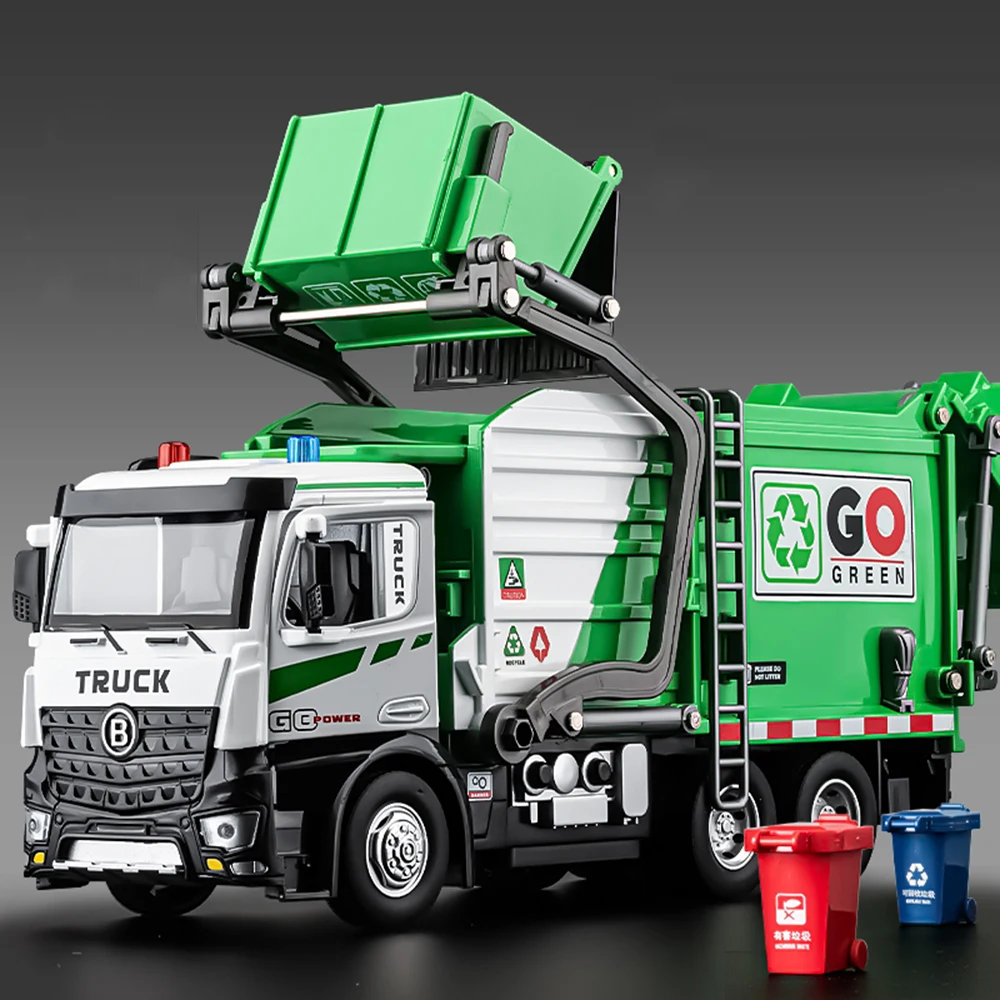 1:18 Electric Diecast Sanitation Vehicle Toy with Lights & Sound - Educational Garbage Truck Toy