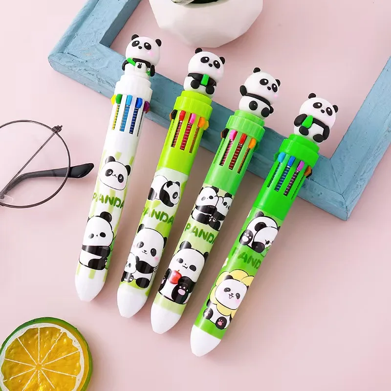 Panda-shaped 10-color gel pen, creative cartoon silicone 10-color ballpoint pen, cute click pen for students, multi-color pen fo