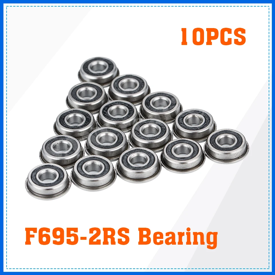 10Pcs F695-2RS Bearing 5X13x4mm Flanged Miniature Deep Groove Ball Bearings F695RS For VORON Mobius 2/3 3D Printer