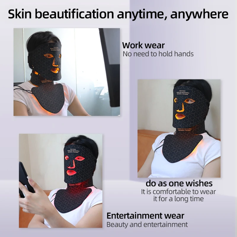 4 Colors Silicone LED Face Mask with Neck LED Red Light Photon Infrared Therapy Flexible Facial Mask Repair Skin Brighten Skin