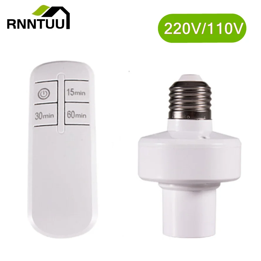 RnnTuu E27 Lamp Bases Wireless Remote Control lamp Holder With Remote Timer Switch Socket 220V/110V Smart Device For LED Bulb 5v 12v 24v 110v 220v digital lcd timer switch 7 days weekly programmable time relay programmer 50 60hz 1 second interval cn101s