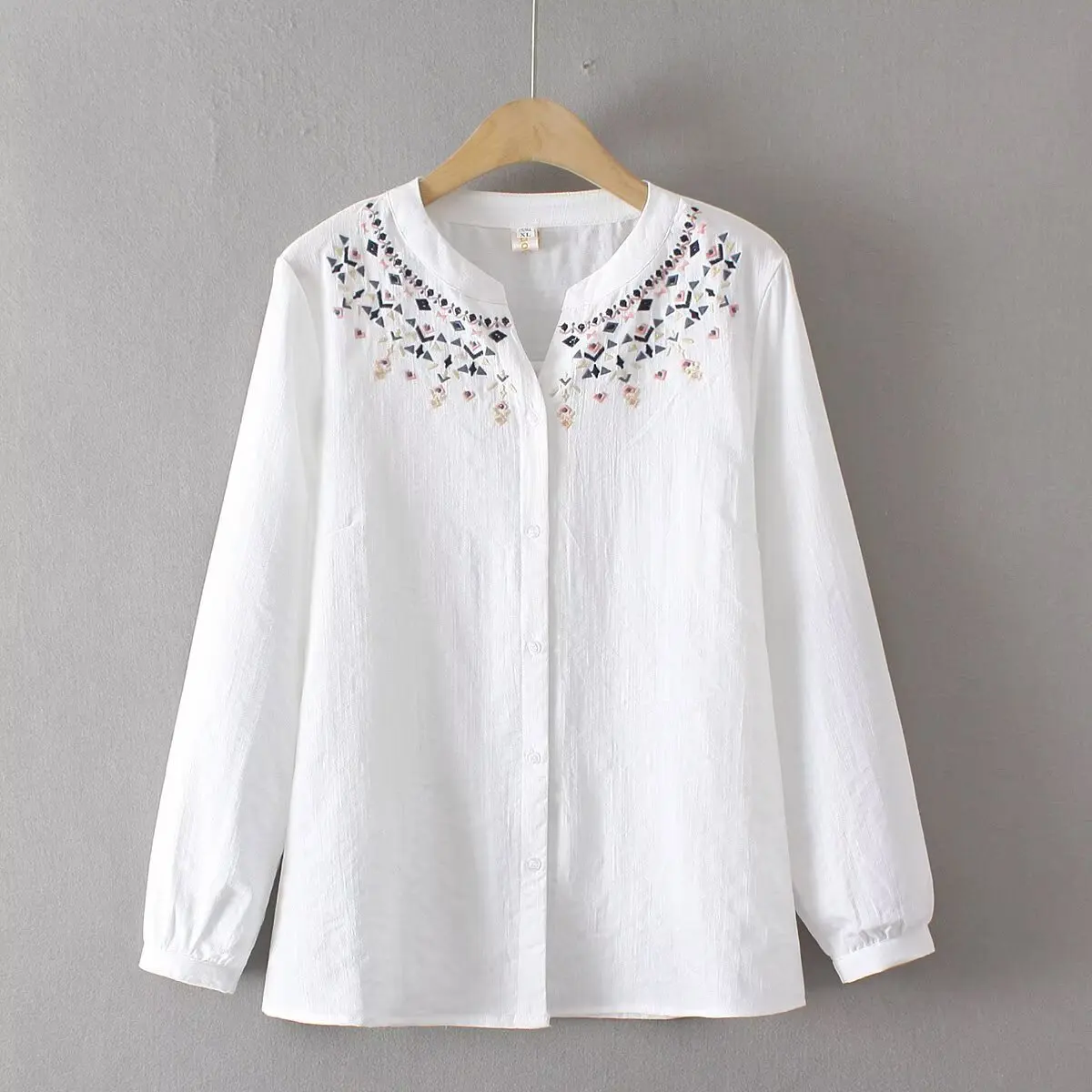 Fashion Plus Size Women's Blouses 2025 Autumn New Style Elegant Ethnic Style Embroidered V-neck Long Sleeve Shirt
