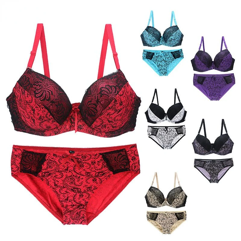 

New Sexy Lace Lingerie Print Bow Decorative Push Up Bras Sets DC Cup High Quality Cotton Back Closure Strappy Underwear 2023