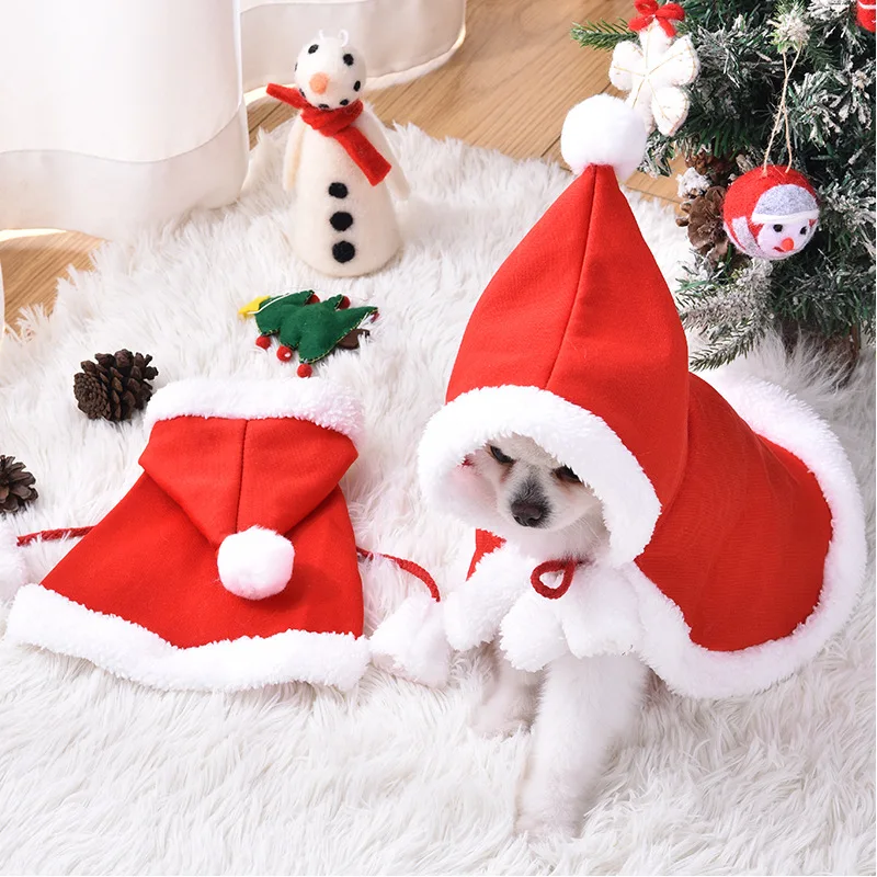 Dog Autumn and Winter Warm Clothes Little Red Riding Hood Cloak Christmas Pet Cat Hooded Cloak Pet Clothing