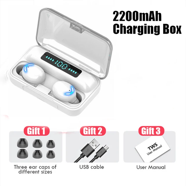 TWS F9 Mini Earphone V5.0 Wireless Headset Stereo  Sport Waterproof bluetooth headphones EarphonesTouch Control Noise Cancelling F9 White